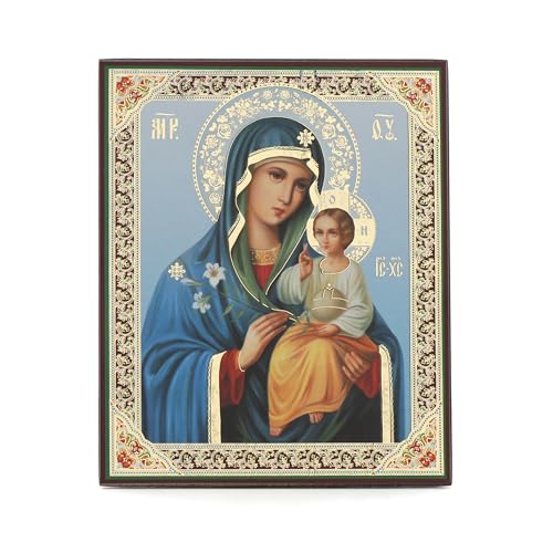 NKlaus Gottesmutter Nicht Verwelkende Blume Holz Ikone 10x12 christlich orthodox 13910