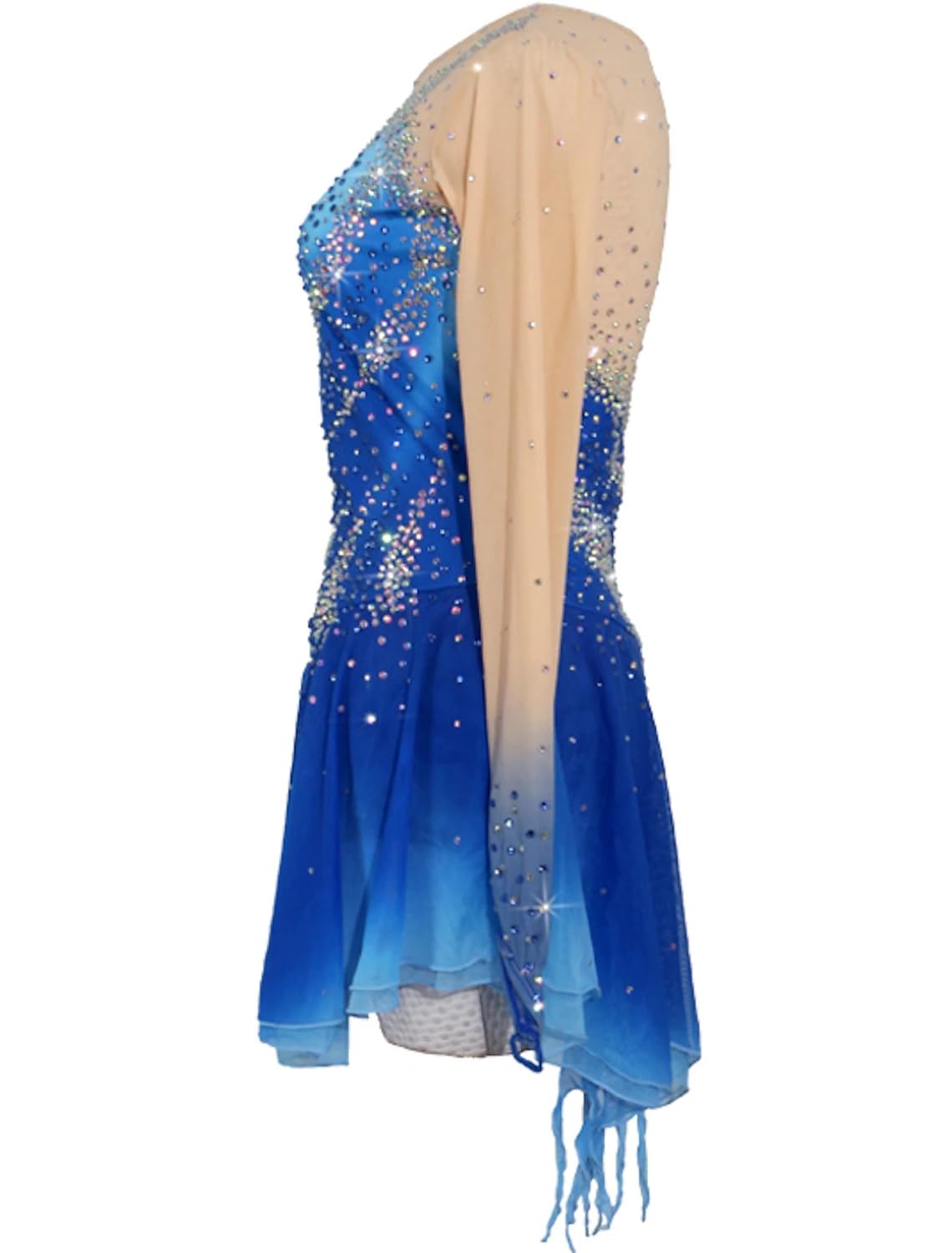 purpleq Eiskunstlauf Leistung Kleid für Mädchen Eislauf Wettkampf Kostüm für Damen Langarm Trikots für Rhythmische Gymnastik Strass Handgefertigt Gradient