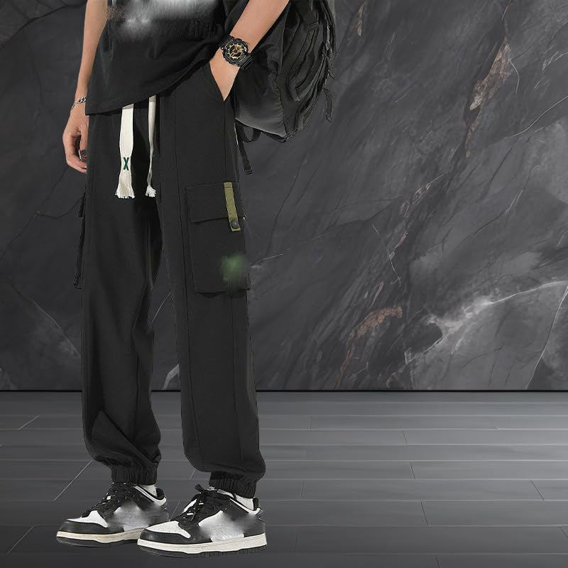 USTZFTBCL Pantaloni lunghi da uomo primavera estate autunno giapponese Trend tinta unita versatile patchwork outdoor casual pantaloni cargo lunghi