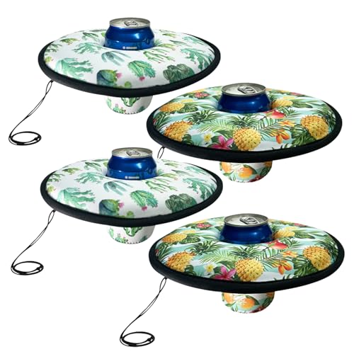 Nirelief 4 PCS Floating Drink Holder 3 in Inner Dia Pool Inflatable Drink Holder with Tie Rope Water Fun Summer Rubber Floaties for Hot Tub, Pool Party, Spa Center Floaties for Fl