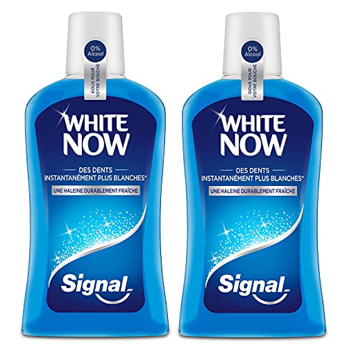 Signal Bain de Bouche Antibactérien White Now, Effet Blancheur Immédiat, Haleine fraîche, Hygiène bucco-dentaire (Lot de 2 x 500ml)