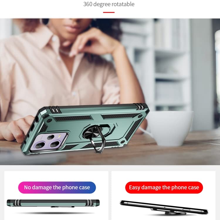 Image of ShieldTech Back Cover for Redmi Note 12 5G | Rugged Armor Case with Ring Stand | 360 Protection | Shockproof | Camera & Screen Guard (PC, Green)