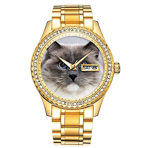 Preisvergleich Produktbild Diamantvergoldete Uhr Luminous Luxury Waterproof Einzigartige Gold-Armbanduhr 326.Portrait der Ragdoll Katze