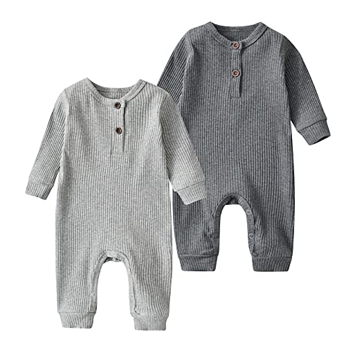 Image of Baby Boy Girl 2 Pack Solid Romper Short/Long Sleeve One Piece Jumpsuits Clothes Sets