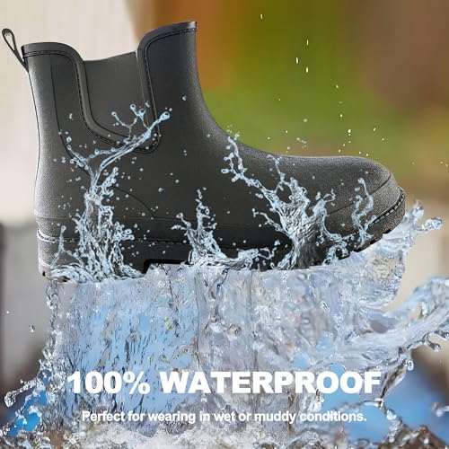 Rouhuhura Gummistiefel Herren, Regenstiefel Stiefel Wasserdicht Regenschuhe Anti-Rutsch Regenstiefel Halbhohe Gartenstiefel Gummistiefel Herren kurz (EU 45)
