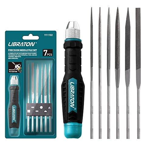 Libraton Needle File Set Interchangeable, Metal Files Set, 6PCs Steel Files with Handle for Precision Metal File Work, Woodworking, Plastic Carving, Craft Tool Cover