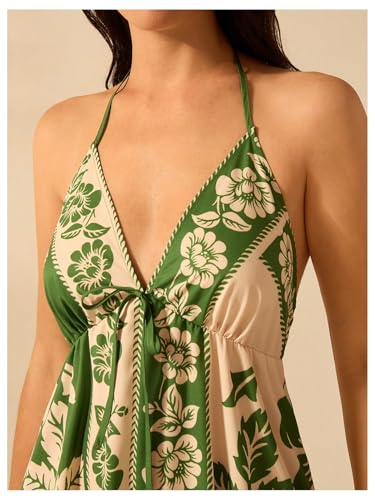 Image of SOLY HUX Women's Boho Floral Print Maxi Dress Halter Backless Flowy Long Vacation Beach Summer Dresses
