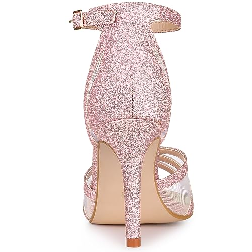 Allegra K Women's Glitter Ankle Strap Stiletto Heels Sandals3