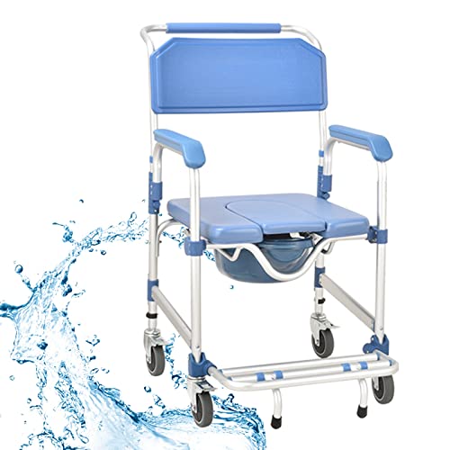 Silla de ruedas para inodoro, silla multifuncional con ruedas con inodoro extraíble, silla de baño con pedales plegables y ruedas universales de 4 pulgadas, silla de ducha para ancianos y