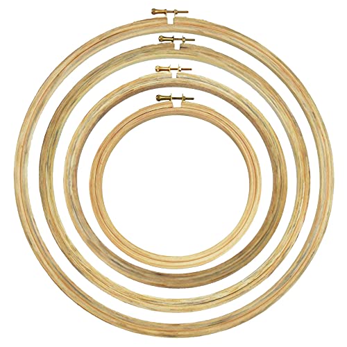 Image of Embroiderymaterial Round Wooden Embroidery Hoop Frame with Brass Metal Screw-Combo of 3 inch, 4 inch, 6 inch, 8 inch & 10 inch