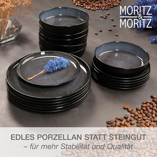 Moritz & Moritz VIDA Geschirrset 6 Personen Blau 18-tlg. - Modernes Porzellan Geschirr Set - Kratz-, Mikrowellen- & Spülmaschinenfest, Essgeschirr, Tafelservice, Kombiservice 6 Personen