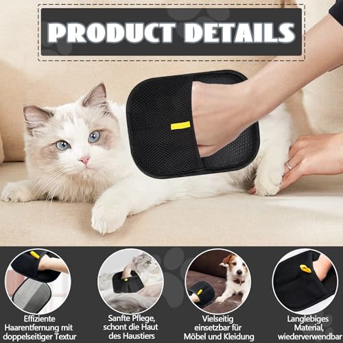CHIHOLEN 2 Stück Fellmagnet Handschuh - Doppelseitiger Tierhaarentferner Handschuh mit Statischer Elektrizität - Perfekt für Katzen, Hunde und Haustiere mit Langem, Kurzem oder Lockigem Fell