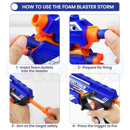 Image of Kidology Blaze Storm Hot Fire Soft Bullet Gun Toy for Kids Age 3+ Years | 10 Safe Foam Bullets, Easy, Fun Target Shooting Battle Fight Game for Boys and Girls | Ideal for Gifting