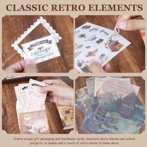 Image of GDNK 346pcs Vintage Journal Scrapbook Pack Kit for Art Journaling Bullet, Planners DIY Paper Stickers, Craft Kits Notebook, Collage Album Aesthetic Sticker (Moonlight) (Brown Coffee Bazaar)
