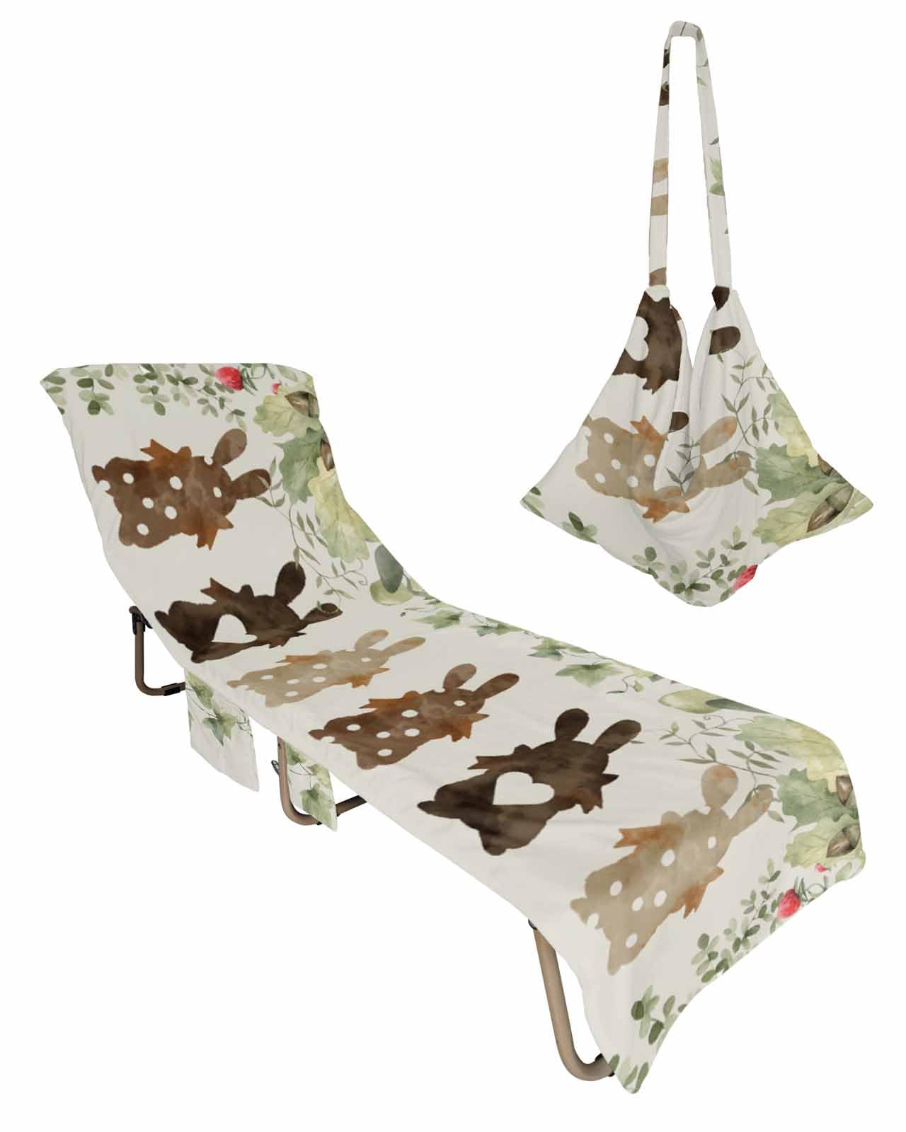 Spring Easter Beach Lounge Chair Towel Cover, Soft Chaise Lounge Towel with Side Pockets Patio Pool Chairs Cover for Beach/Pool Sunbathing 29x85 Easter Eggs Botanical Watercolor Bunny