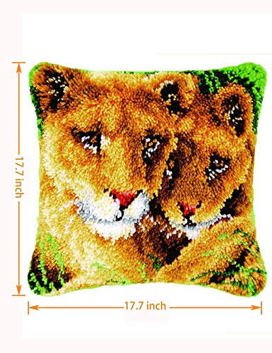 Image of clubevy Latch Hook Kits DIY Crocheting Embroidery Throw Pillow Needlework Cross Stitch Kits (Lion2)