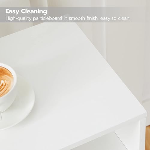 Miniatura 8 de HOOBRO Mesita de noche con estación de carga, mesa auxiliar con puertos USB y tomacorriente, mesa auxiliar para espacios reducidos, sólida y