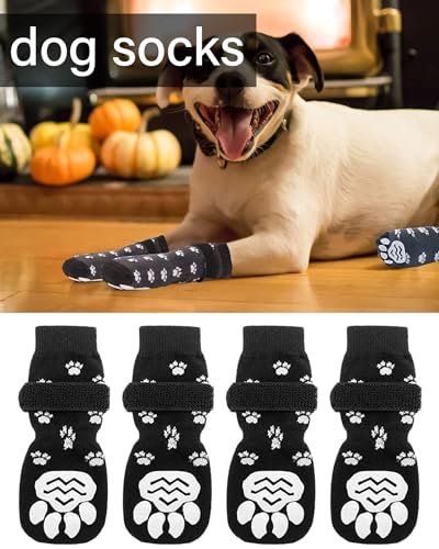ZAMXHUG 4pcs Indoor Anti-Rutsch Socken für Hunde,Hundesocken Anti Rutsch,Antirutschsocken Hund Mit Klettverschluss,Hundeschuhe Pfotenschutz Haustierpfoten Schutz Traktion Kontrolle Socken
