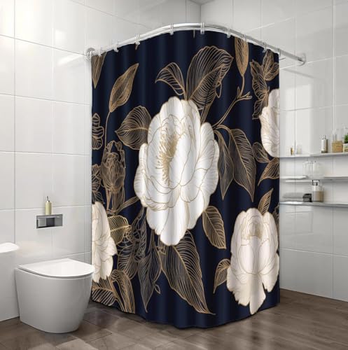 Rideau de douche 180x200 bleu fleurs en tissu polyester imperméable - 5