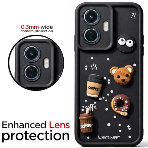 Image of Bintage Cute Fun Taddy| 3D Ball Bear| Donut| Coffee Rubber Case Camera Protection Back Cover Compatible for IQOO Z6 44W - Black