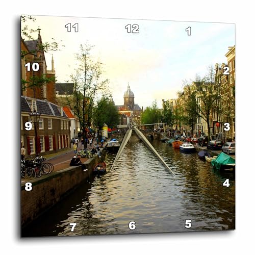 3dRose Sun Setting Over the Unique Buildings of Amsterdam 15x15 Wall Clock