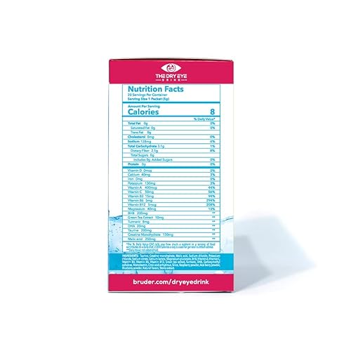 The Dry Eye Drink Mixed Berry Flavor L Ultimate Hydration For Dry Eyes L Sugar-Free Electrolyte Powder Packets L Blended With Vitamins, Green Tea, Turmeric, Taurine, And Dha L 5G X 20 Packets #TOP2