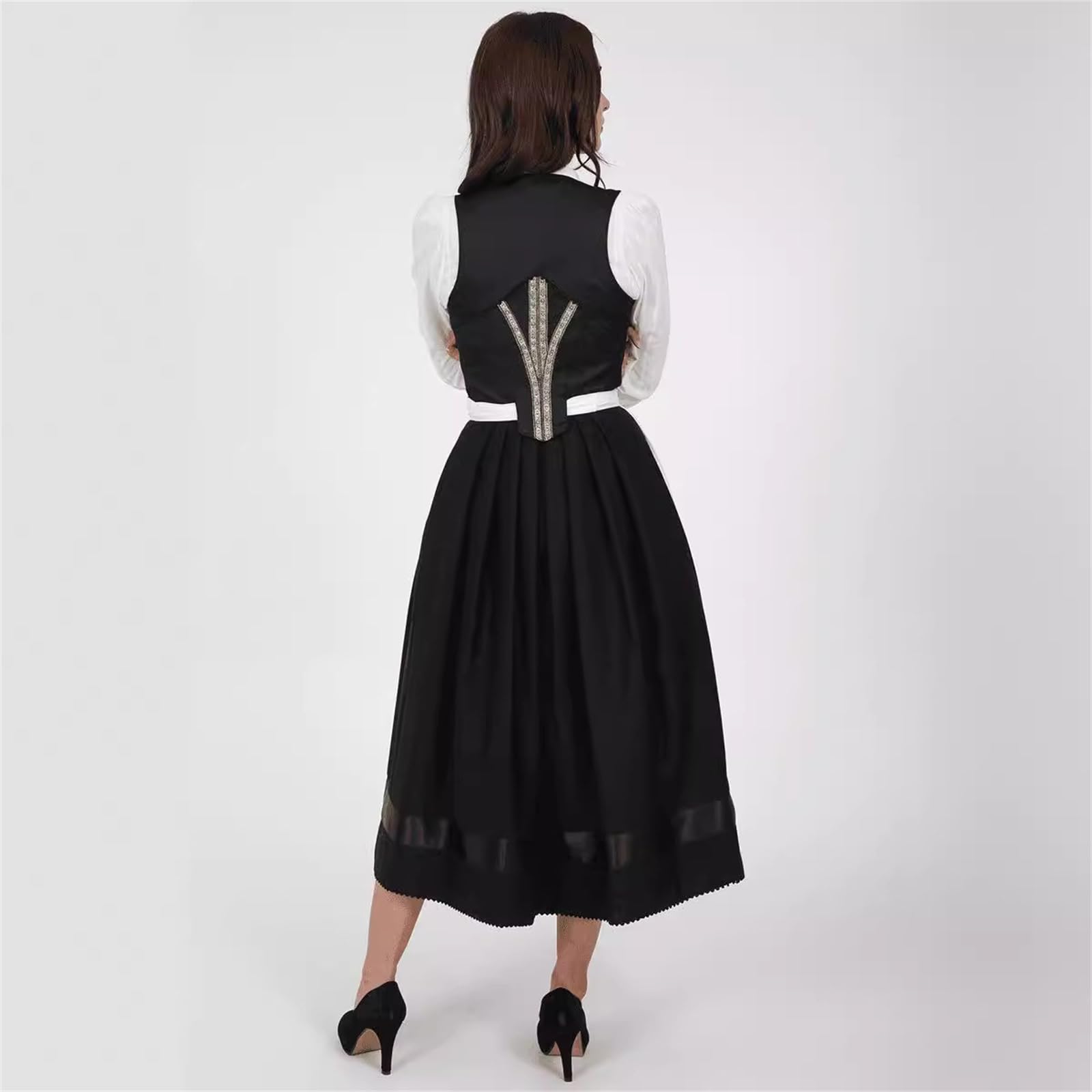 Dirndl Damen Bauchumfang Korsett Schlankheitskleid Bühne Auftritt Dirndel Kostüm Karomuster Reißverschluss Vorne Retro