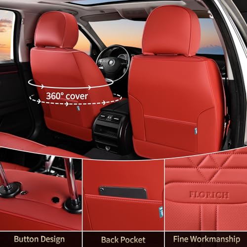 Image of FLORICH Car Seat Covers for Front Seats, Universal Seat Cushion 2 Seats, Car Seat Protector Waterproof, Premium Leather Automotive Seat Covers for Most Cars, Sedans, SUVs, and Trucks-Red