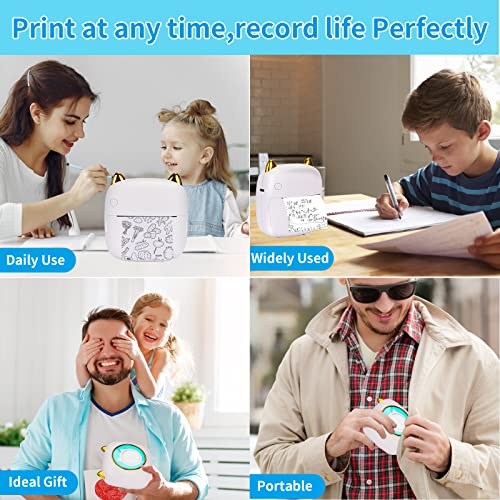 Image of HuiJuKeJi Mini Printer, Pocket Printer, Mini Photo Printer for Smartphone, Sticker Printer, Thermal Photo Printer for Journal, Travel Logo, Notes, Journal, List, Memo (White)