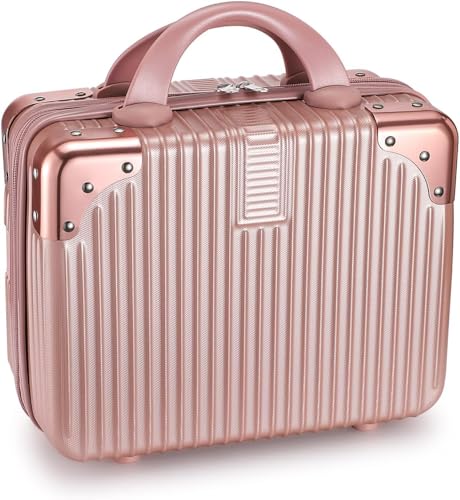Image of Mini Hard Shell Hard Travel Luggage Makeup Case Small Portable Carrying Case Suitcase Organizer Makeup Storage Box for Women (B-Rose-Gold)