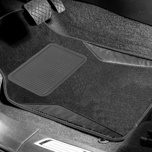 Pic Auto Carpet Car Floor Mats With Heavy Duty Heel Pad - Automotive Mats With Black Carbon Fibre Patchwork - Anti-Slip Nibbed Backing Front & Rear Mats Universal Fit For Suv,Sedan,Car,Van (4 Pcs) #TOP5