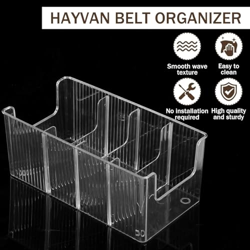 Image of 2 Pack Acrylic Belt Organizer - with Adjustable 4 Compartments & Stackable Design, Clear Storage for Closet and Drawer Organization, Display Case Pantry Cabinet Organizers for Ties,Socks