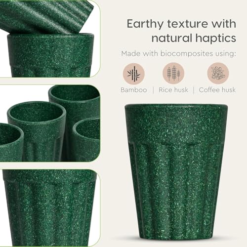 Image of Set of 6 Eco-Friendly Cutting Chai Cups | 100ml Reusable Coffee & Tea Cups | Rice Husk & Bamboo Fiber | Microwave & Dishwasher Safe | Lightweight & Durable | Hot & Cold Beverages (Fern Color)