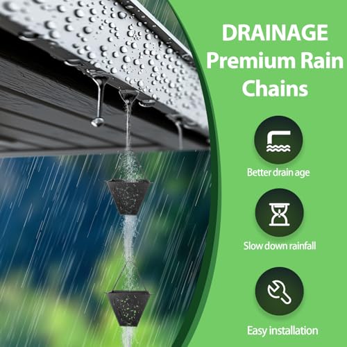JYPS 8.5FT Rain Chain, 12 Cups Black Butterfly Metal Rain Chains for Gutters, Functional Replacement Downspout, Decorative Your Garden and House. - Thumbnail 4