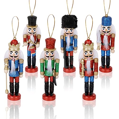 OurWarm 6pcs Glittery Nutcrackers Ornaments, Nutcracker Figures with Opening Mouths Christmas Decorations for Xmas Tree, Table Decor