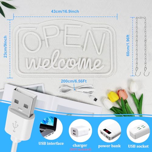 Image of Open Signs for Business, 16.9 inchX 9.4 inch Bright High Visibility LED Neon Open Sign Powered by USB with ON /OFF Switch, Adjustable Open Sign for Bar Shop Coffee Salon Hotel Store Walls Window Door Storefront - Yellow