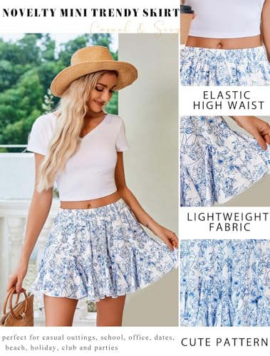 Image of Avidlove Women's Pleated Skirt Boho Ruffle Flowy Mini Skirts High Waisted Flared Skater Skirt Basic Outfits