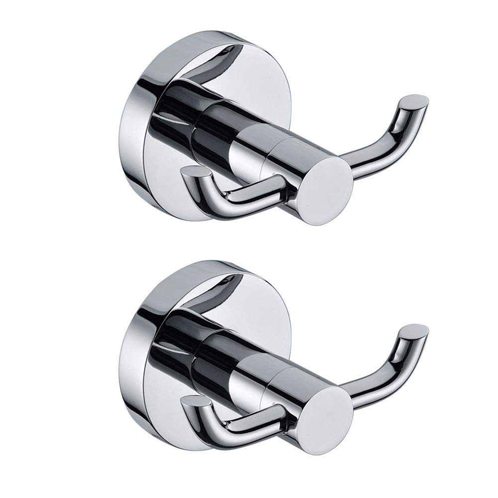 2PCS Wall Mount Robe Hooks Modern Polished Chrome Solid Brass Double Towel Hooks Door Bathroom Toilet Hat Clothes Wall Door Hanger