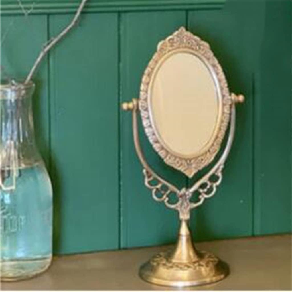 European Retro Brass Handle Mirrors Desktop Dressing Makeup Gift image 4