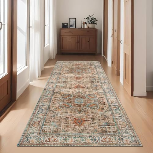 Cekene Teppich Läufer Flur rutschfest 80x200cm Boho Flauschig Küchenteppich Waschbar Lang Flur Teppich für Küche Eingang Schlafzimmer Wohnzimmer