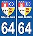 JINTORA - 2 Stickers - 2 Autocollants 64 Salies-de-Béarn immatriculation Ville 100x45 mm