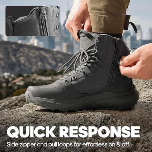 Image of NORTIV 8 Men's Military Tactical Boot Lightweight Comfortable Boots for Work All Day Side Zipper Motorcycle Combat Hiking Boots Metrostrike(8-9 Inches)