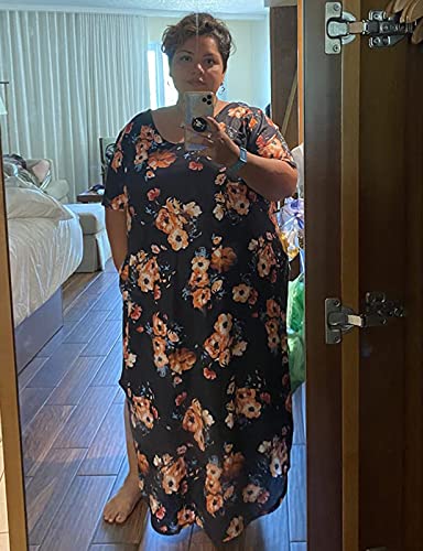 Image of Kancystore Women's Plus Size Dresses Summer Casual Loose Pocket Short Sleeve Slits Long Maxi Dress XL-5X