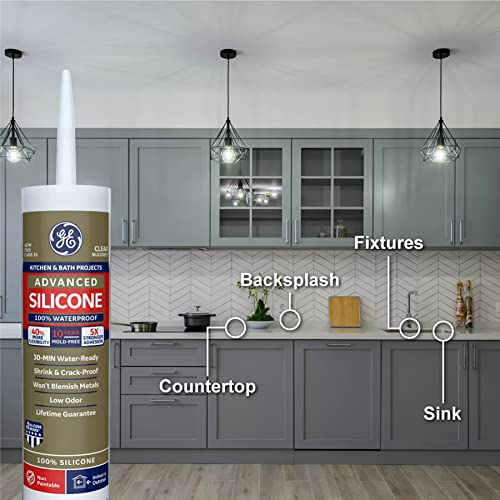 Ge Advanced Silicone Kitchen & Bath Sealant White, 10.1 Oz, 1, Cartridge #TOP3