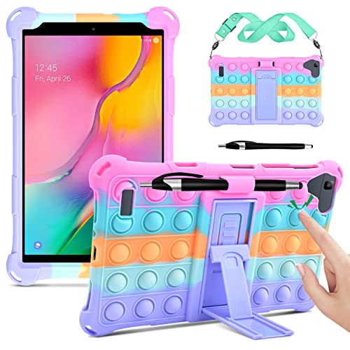 DETUOSI Silicone Case Compatible with Samsung Galaxy Tab A 8.0 2019 Without S Pen Model (SM-T290/T295/T297), Lightweight Protective Cover with Strap for Galaxy Tab A Case 8.0' 2019, Dazzling Pink