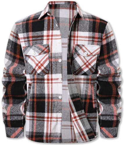 Image of Cromoncent Mens Boys Thick Flannel Shirt Long Sleeve Shirt Jacket Casual Button Down Multi Pockets Shacket