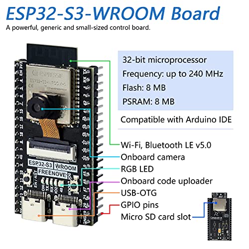 Freenove Development Kit for ESP32-S3 ESP32 S3 CAM (Included), Dual-core 32-bit 240 MHz Microcontroller - Image 2