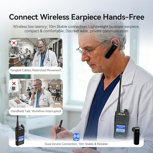 Image of Retevis RB58 Bluetooth Walkie Talkies with Wireless Earpiece 6-Port Charger | LMR Licensed Business Radio, APP Control, Backup, Group Call, IP54, 1800mAh, Dedicated Two-Way Radios for Commercial Use