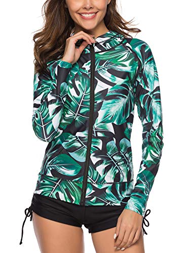 Caracilia Women's UPF 50+ Full Zip Front Long Sleeve Top Rashguard Hoodie Swimsuit F33-3XL CA106