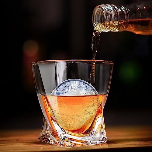 Lighten Life Whiskey Glasses With Ice Molds-(2 Crystal Bourbon Glass,2 Iceball Maker,2 Coasters) In Gift Box,Non-Lead Whiskey Rock Glasses,Old Fashioned Glass For Liquor,Whiskey Glass Set 2 For Men #TOP4